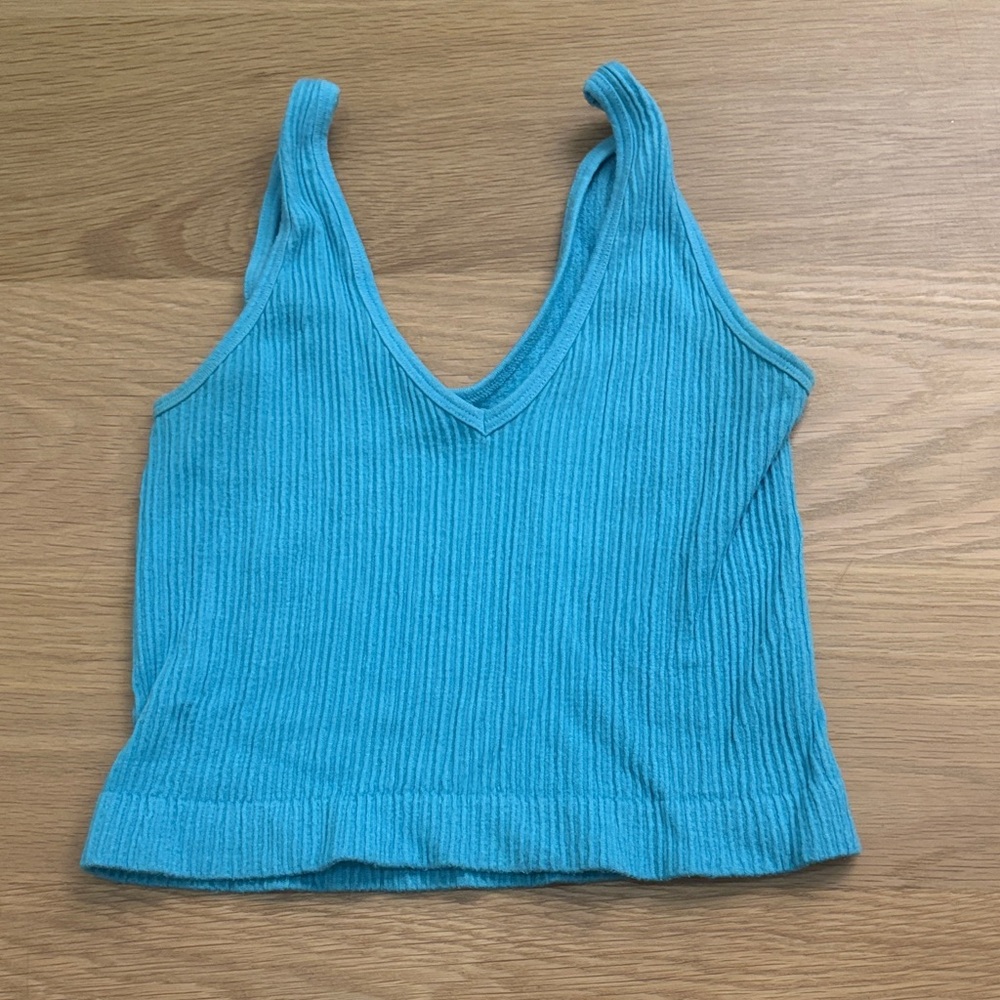 Urban Outfitters Blue Ribbed V-Neck Crop Top